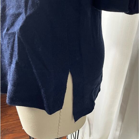 J.Crew Collection Navy 100% Merino Wool V-Neck Sweater with Bell Sleeves Size XS - Picture 3 of 6